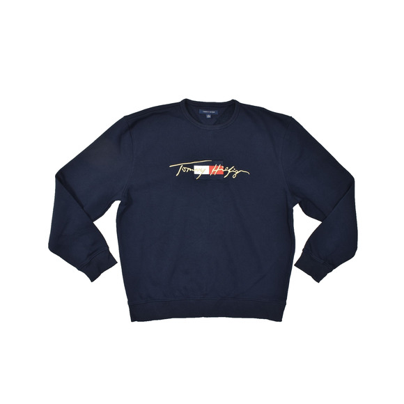Tommy Hilfiger Men's Navy Crewneck Sweatshirt Size XXL Spellout Y2K - Picture 1 of 8